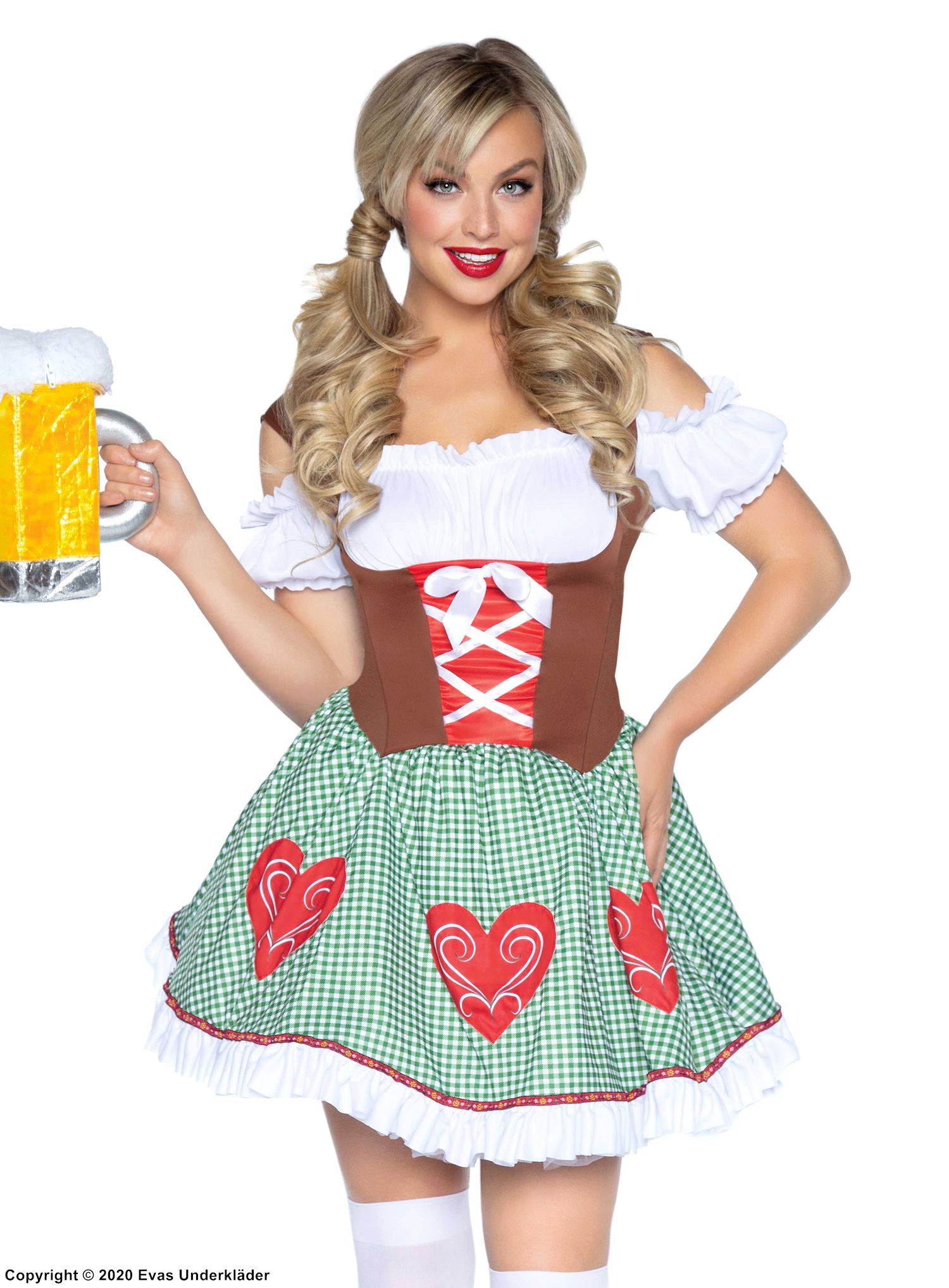 Oktoberfest waitress, dirndl dress costume, ruffle trim, hearts